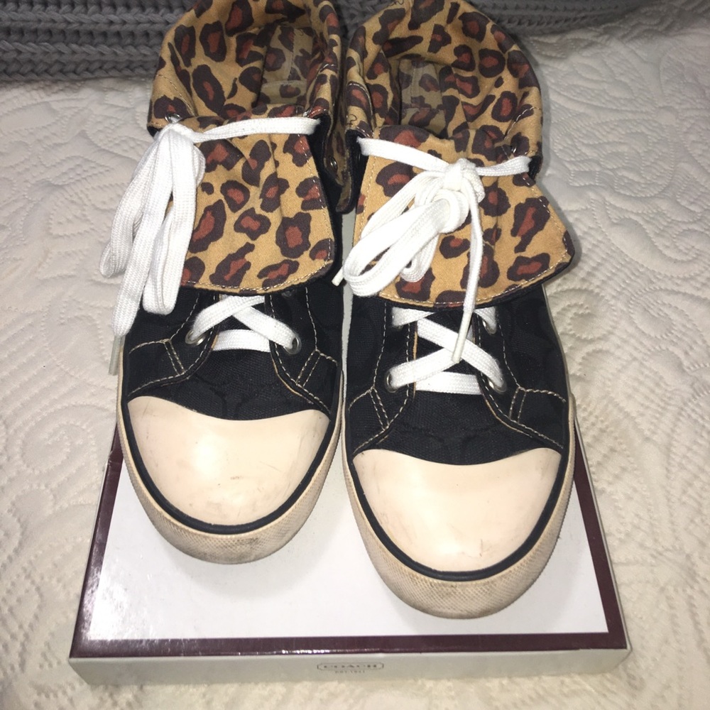 Black and leopard coach high top sneakers